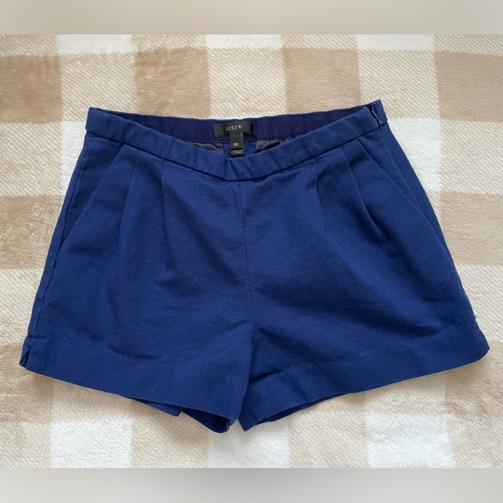 J. Crew 00 Royal Blue Cotton Pleated Textured Shorts